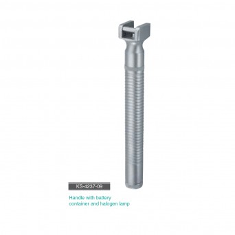 Handle with battery container and halogen lamp